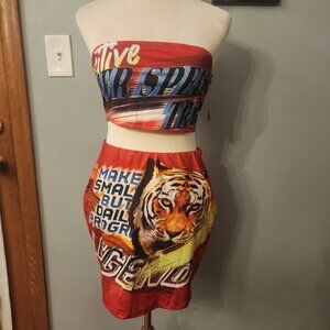 SHEIN SXY NWT Red/Multicolored 2-piece Bandeau Top & Skirt, Women’s Sz Large